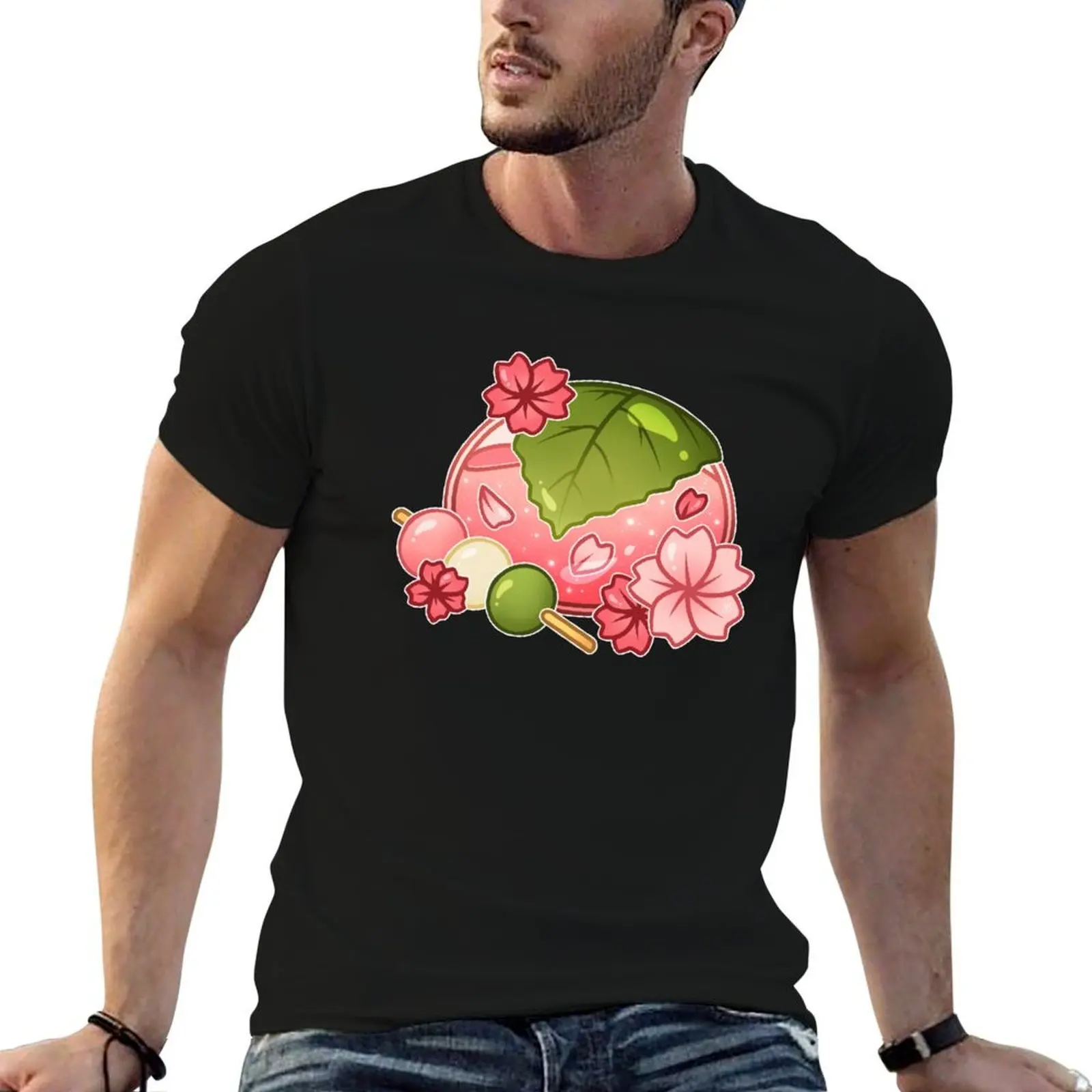 Camiseta Sakura, camisetas con estampado de vidrio de calidad, camiseta Mochi de algodón, camiseta 100% alta de algodón para hombre