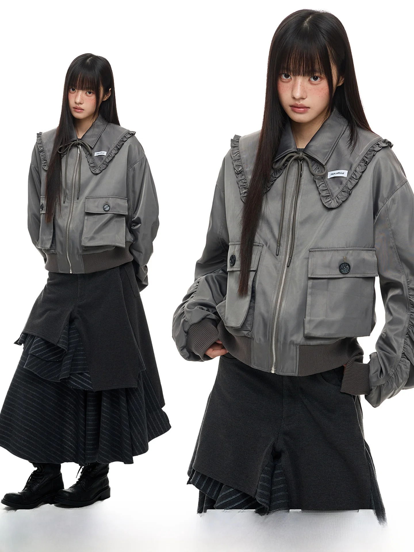 

JIKOO Korean Sle Cotton Jaet ort Puffy Sve Doll Collar Detachable oulder Wrap Women's Faion Winter Coat