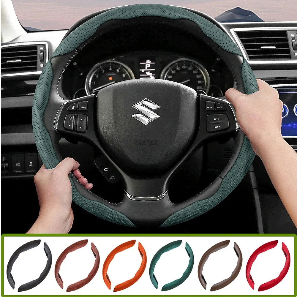 Suitable for Suzuki Breathable Hole Leather Steering Wheel Cover Segmented Quick Release Design Anti-Slip and Durable