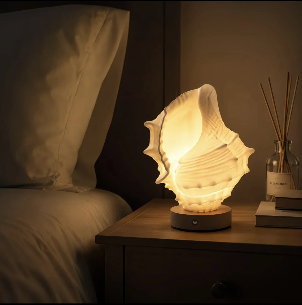 Modern Conch Shaped Night Light, 3D Textured Touch Control Bedside Lamp, USB Rechargeable Decor Gift for Bedroom Sleeping Aid
