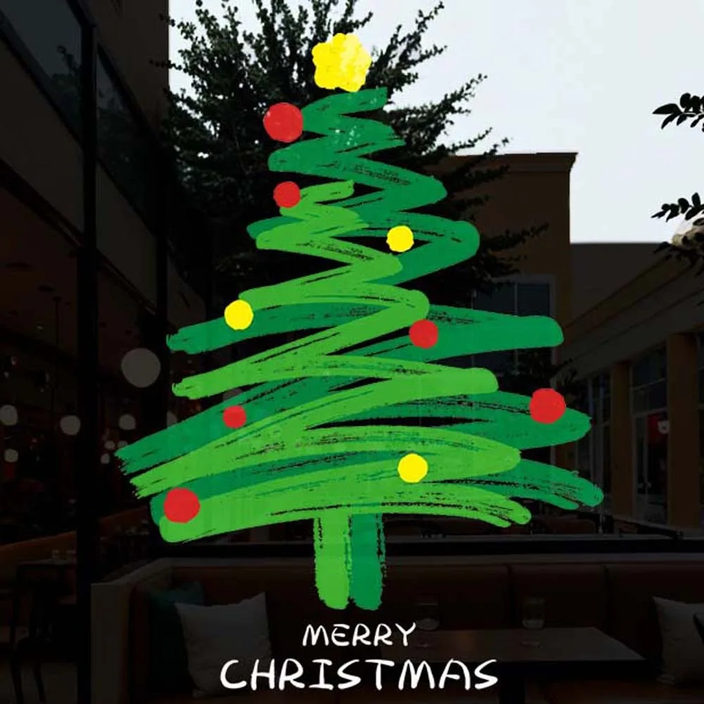 Colorful Christmas Tree Stickers Waterproof Portable Glass Electrostatic Film Visible on Both Sides Transparent