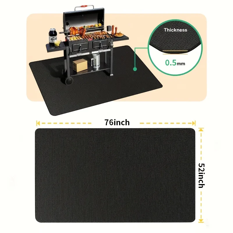 

Большой коврик для гриля для барбекю 76 x 52-дюймовый, термостойкий/огнестойкий нетоксичный коврик, легко чистится для газового гриля, защиты патио на балконе