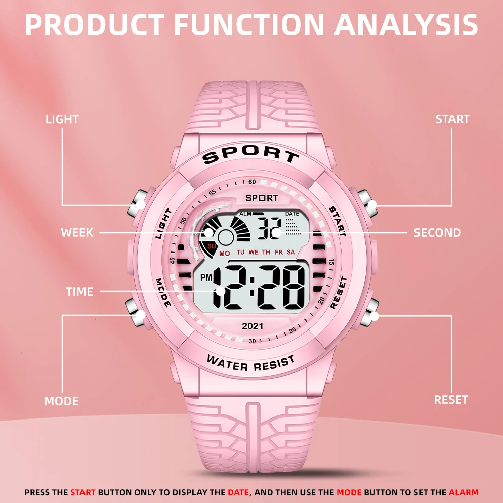 Sunlifex Women Digital Watch Sports Watches Timing Function Alarm Clock Waterproof Digital Watch Military Clock Large Screen