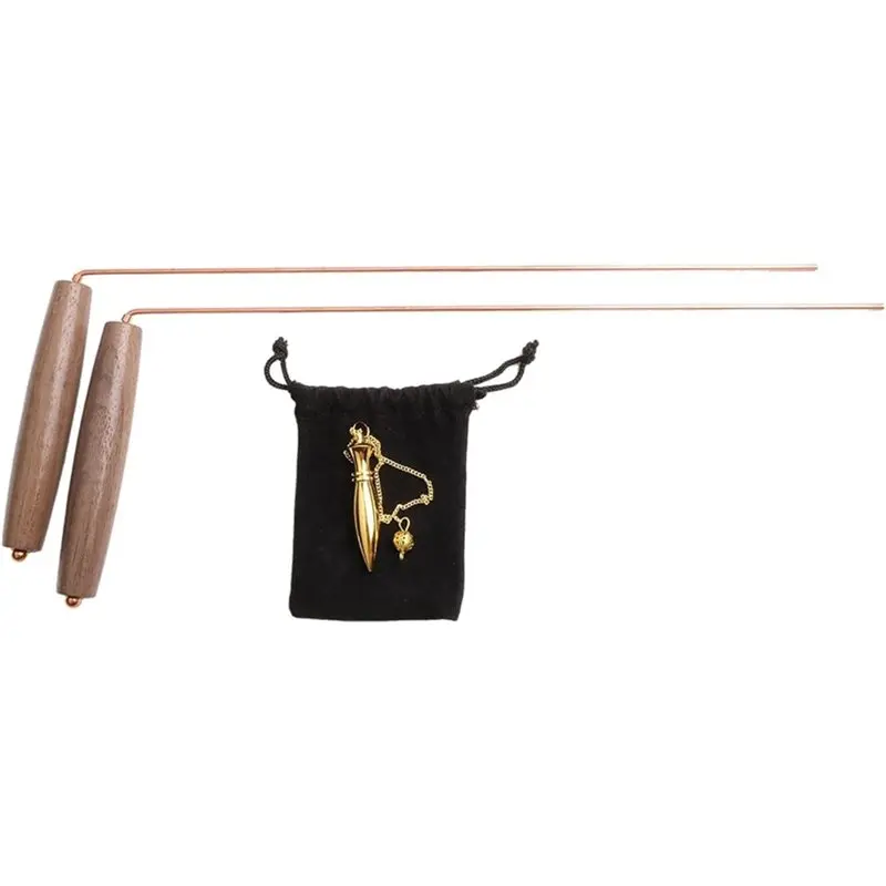

AED7-Copper Dowsing Rods - 2PCS Wooden Handle Dowsing Rods For Convenient Storage - For Searching Water, Gold, Minerals