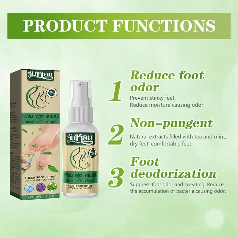 Semprotan deodoran kaki dengan teh & Mint 30ml alat sterilisasi sepatu alami penghilang bau kaki bau perawatan kulit semprotan deodoran