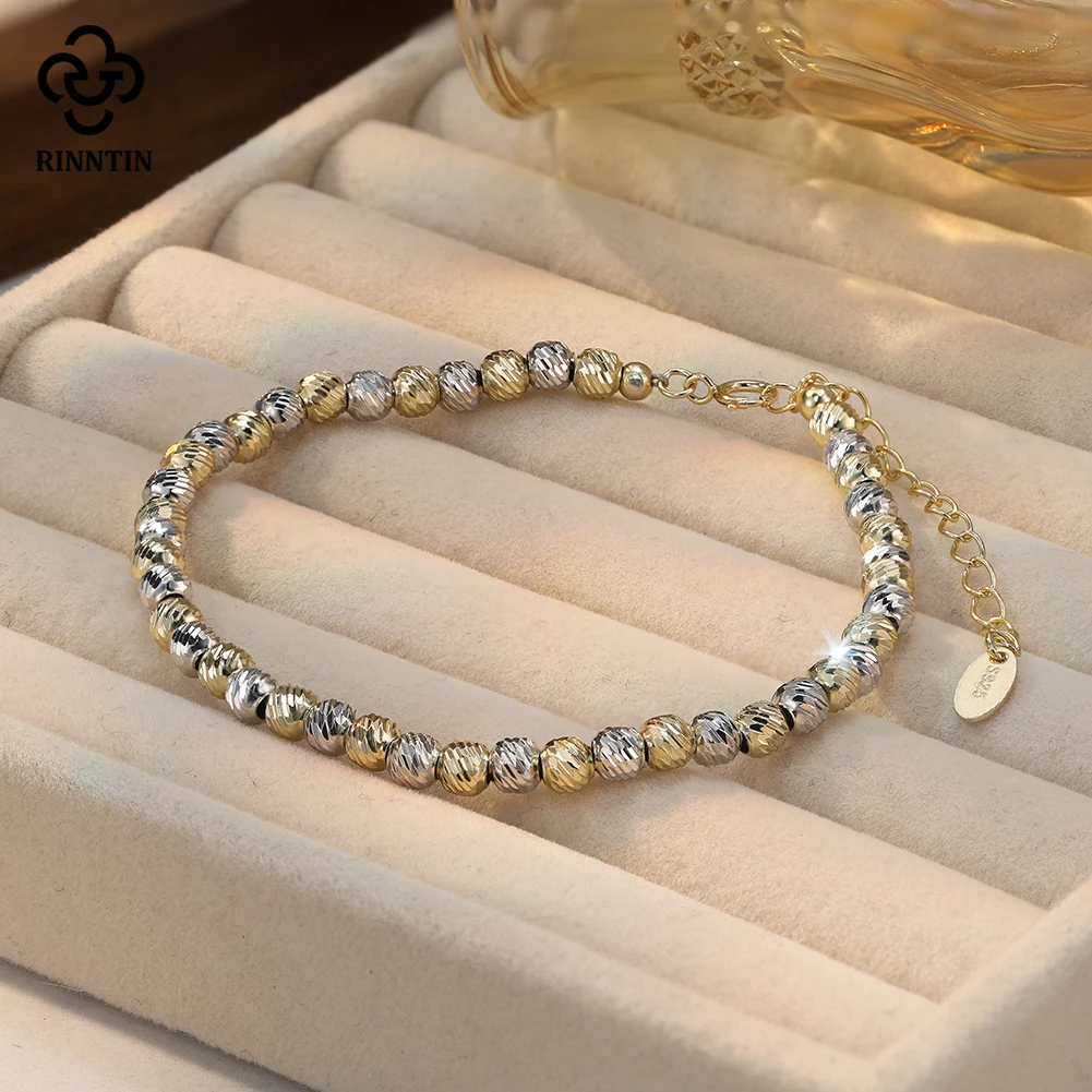 

Rinntin Trendy 925 Sterling Silver 4mm Beaded Bracelet Bangles Charm Lucky Beads Fine for Women Wedding Jewelry Wholesale GAB03