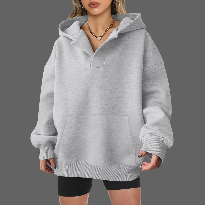 Casual Hooded Hoodie Top for Female Fashion Solid Long Sleeve Pullover Loose Sports Tops Women Autumn Winter Womens Clothing New