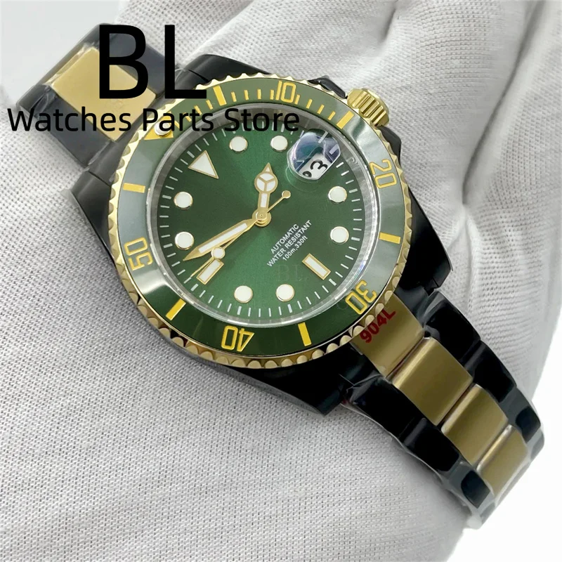 

BLIGER 40mm Luxury Black Green Gold NH35Mechanical Watches For Man Sapphire Glass Ceramic Bezel Stainless Steel Waterproof Reloj