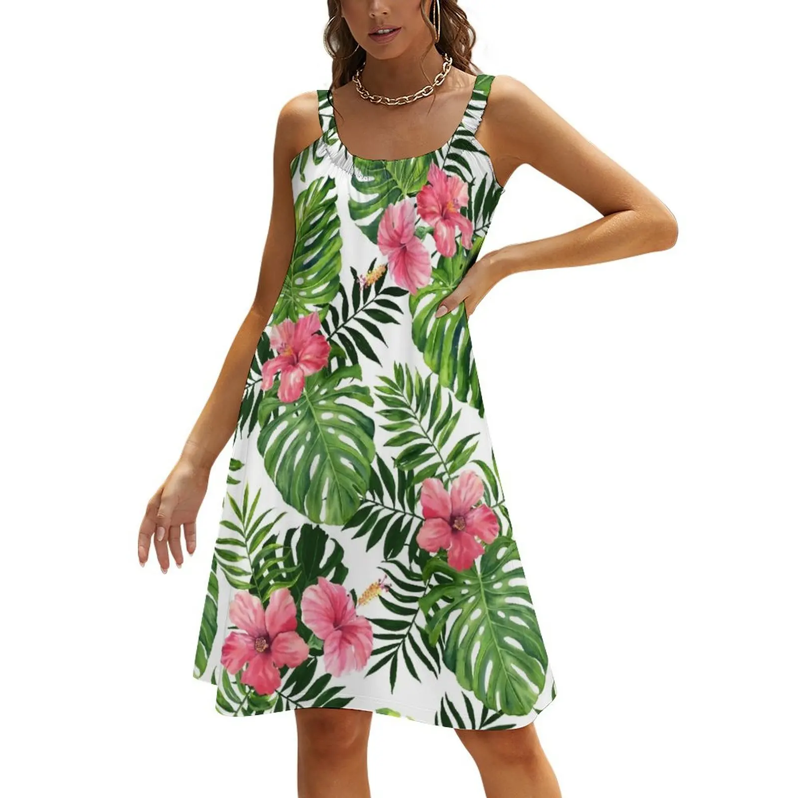 

Tropical hibiscus Beach Sling Skirt dress for women summer Dress for girls