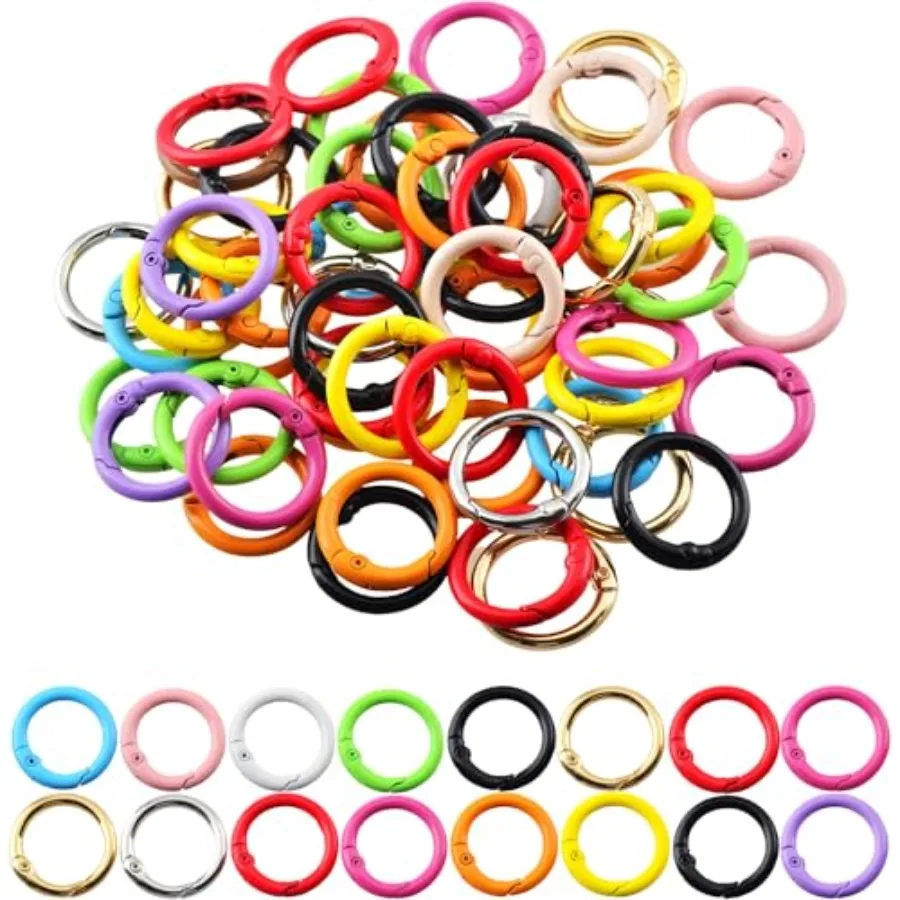 Carabiner Clip 48Pcs Metal Colo Key Ring Clip Circle Keychain Rings Bulk Spring O Ring Round Cute Carabiner Spring Snap Hook Ke