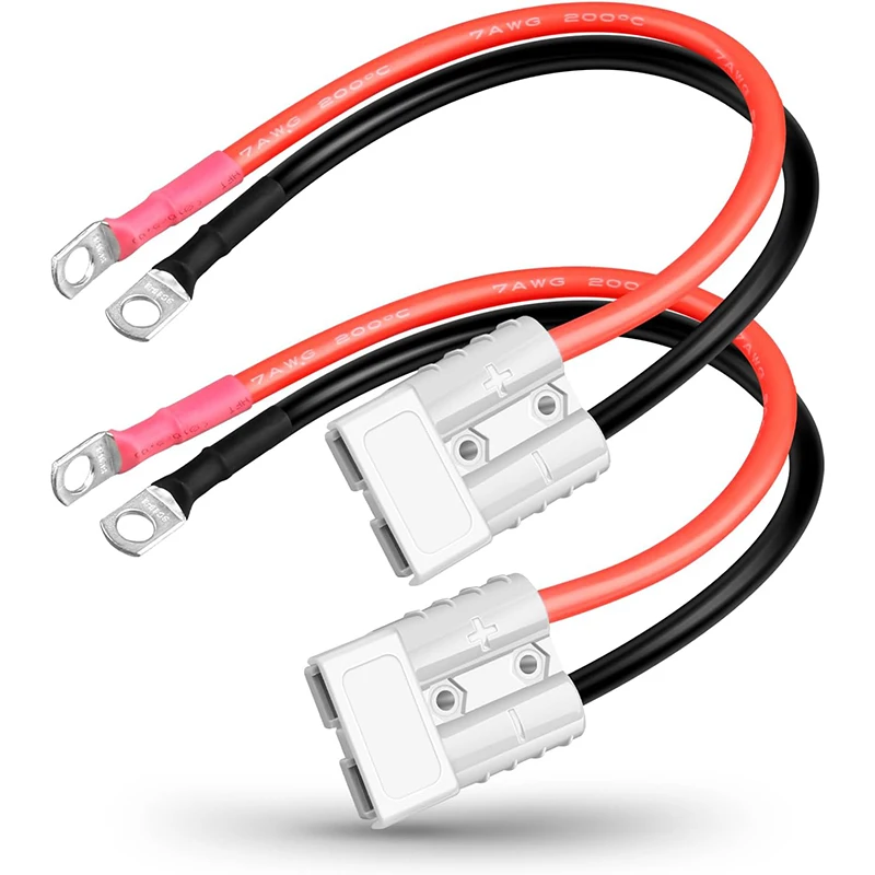 50A Battery Adapter - 7AWG - 1ft/30.4cm Cable with O-Terminal - Electric Forklift Charging Plug, Winch Trailer Connector Kit