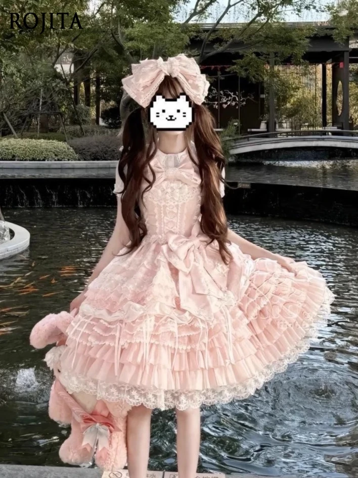 

Lolita Dress Women Heavy Industry Embroidery Lace Sweet Gorgeous Flower Wedding Dress Suspender Dress Jsk Bar Mitzvah