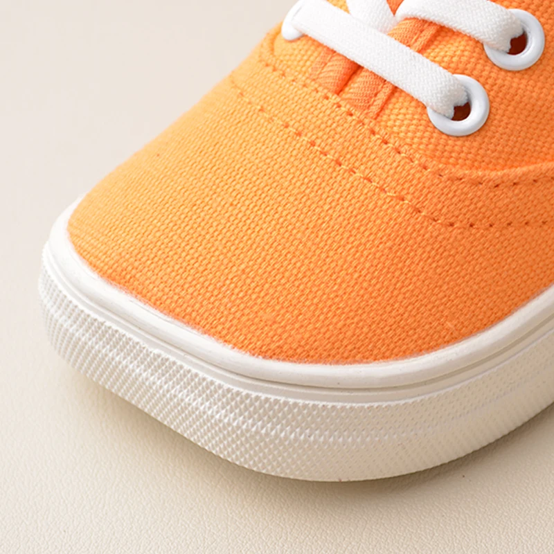 Girls Spring High Quality Rubber Sole Flat Comfortable Canvas Slip-on Walking Shoes Square Head Purple Orange Sneakers E8209