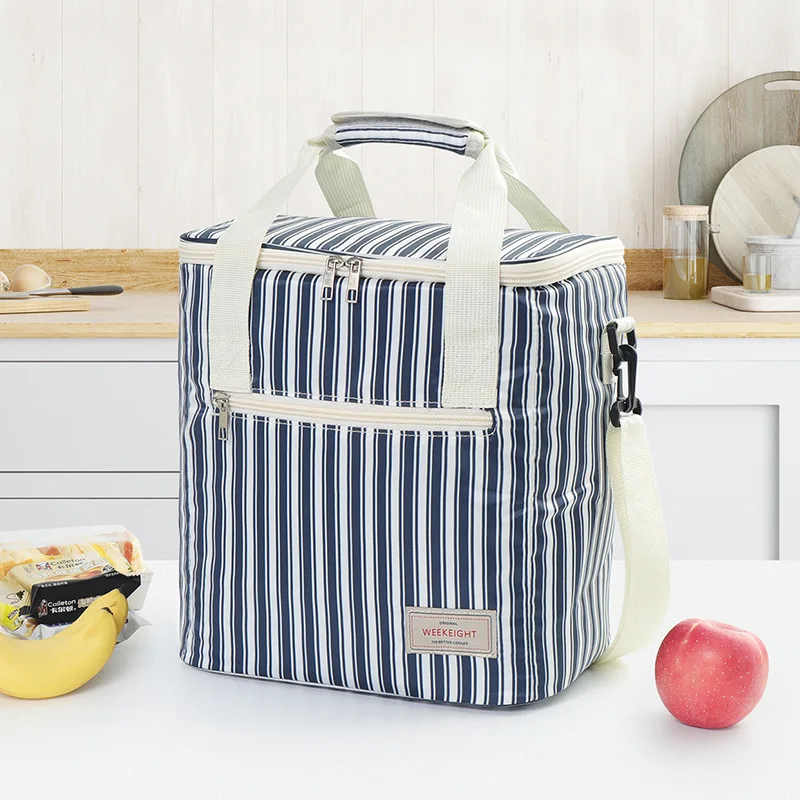 Large Capacity Striped Insulated Lunch Box Bag, Thickened Handheld Crossbody Mommy Bag, Breast Milk Storage Handbags