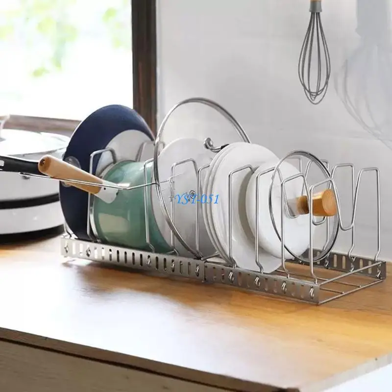 E15A Steel Adjustable Pot Lid Rack Wall Mounted Organizers For Kitchen Storage Solution with Tool Easy Setups for Kitchen Use