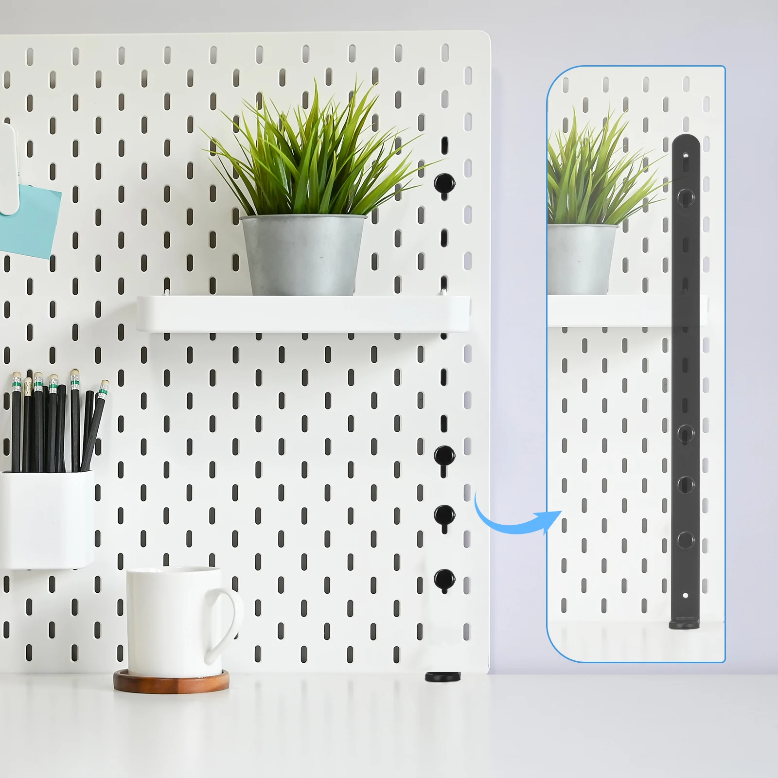 

2Pcs Adjustable Desktop Stand for Pegboard Black Height Adjustable Over Table Rod Stand Home Office Workshop Pegboard Hooks