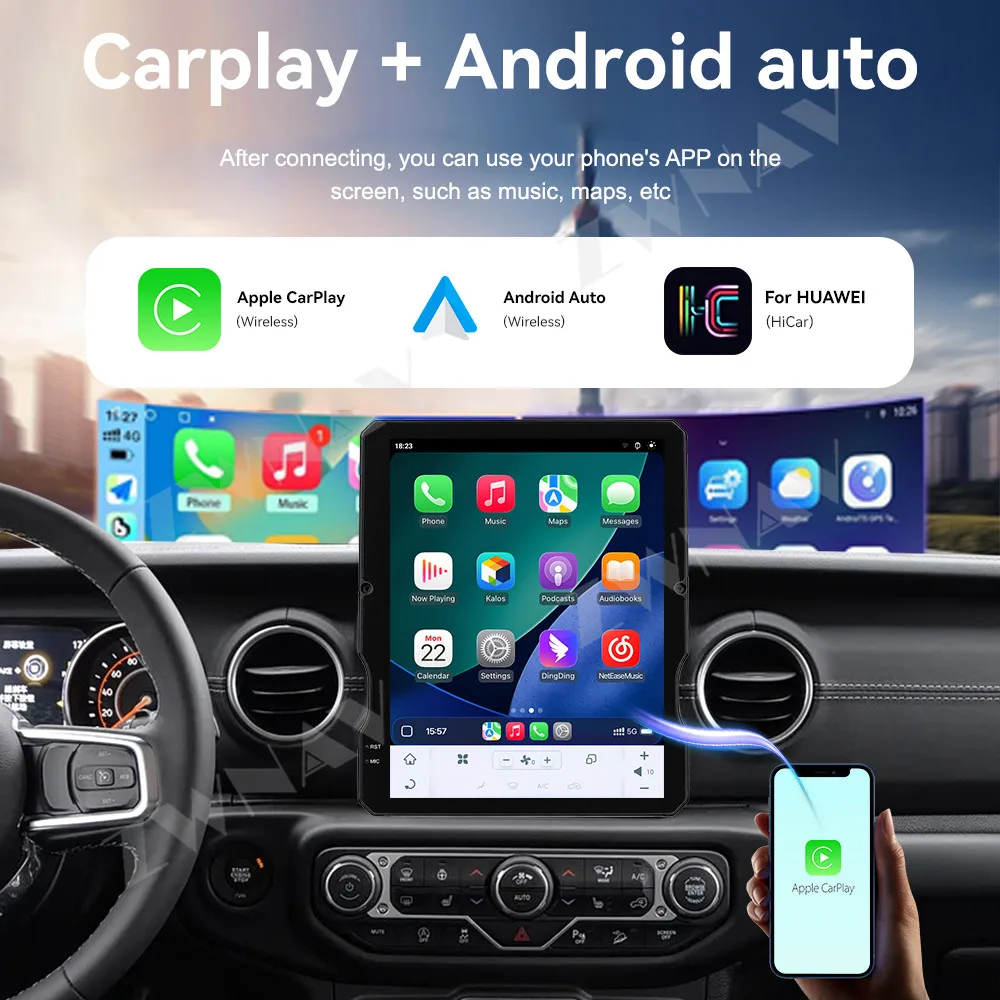 For Jeep Wrangler 2018-2022 Android15 Multimedia Video Player Carplay Autoradio Stereo GPS Navi Head Unit 12.1 Inch HD Screen
