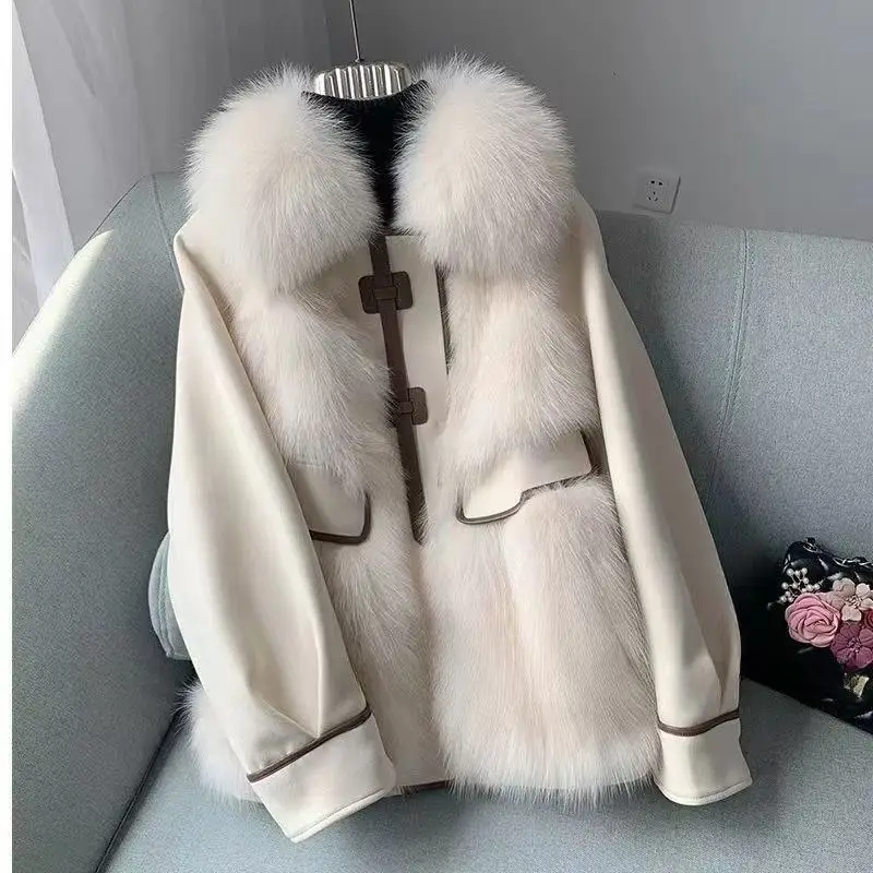 Manteau élégant avec ceinture et grand col en fourrure pour femme, veste d'hiver en fourrure de coton pour fille, tempérament à la mode, nouvelle collection 2025