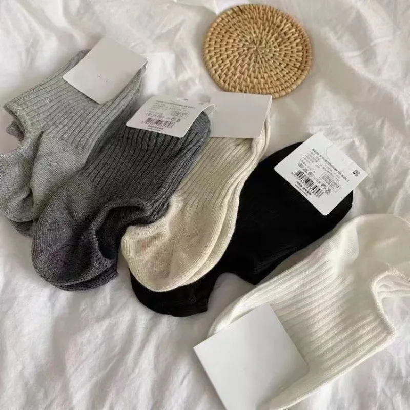 5 pairs Color blocking retro simple spring summer thin boat socks women shallow mouth casual comfortable women short socks ﻿