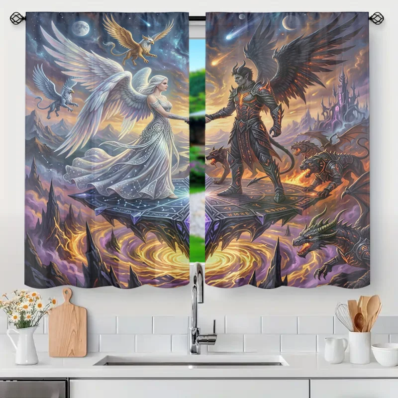 Majestic Fantasy Art Curtains Dragons Angelic Goddess Window Panels Light Filtering Home Decor Tapestry for Living Room