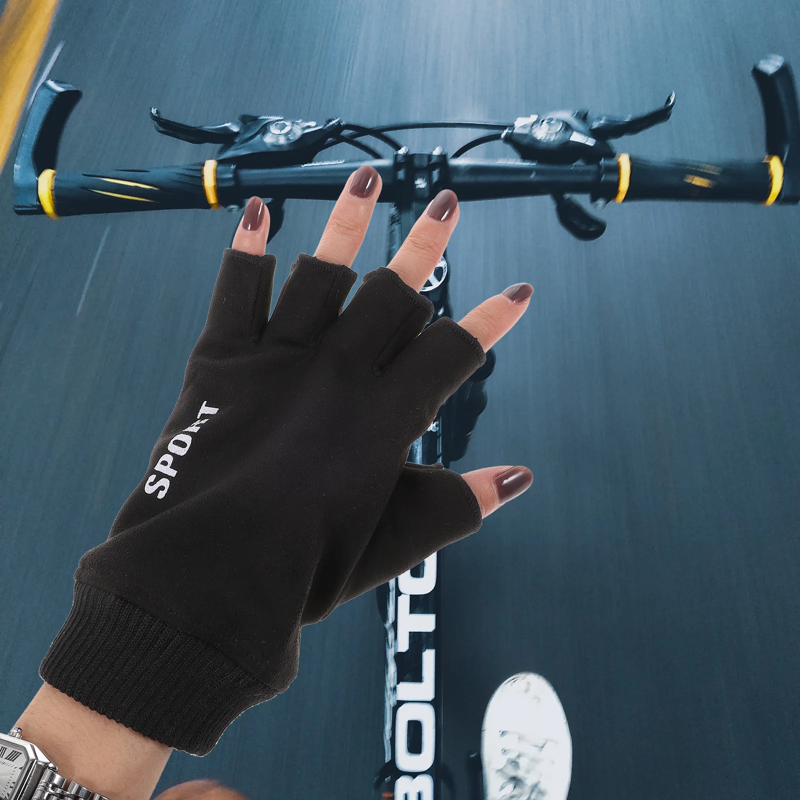 

Cold Weather Cycling Gloves Ridding Men's Half Finger Black for Trainging
