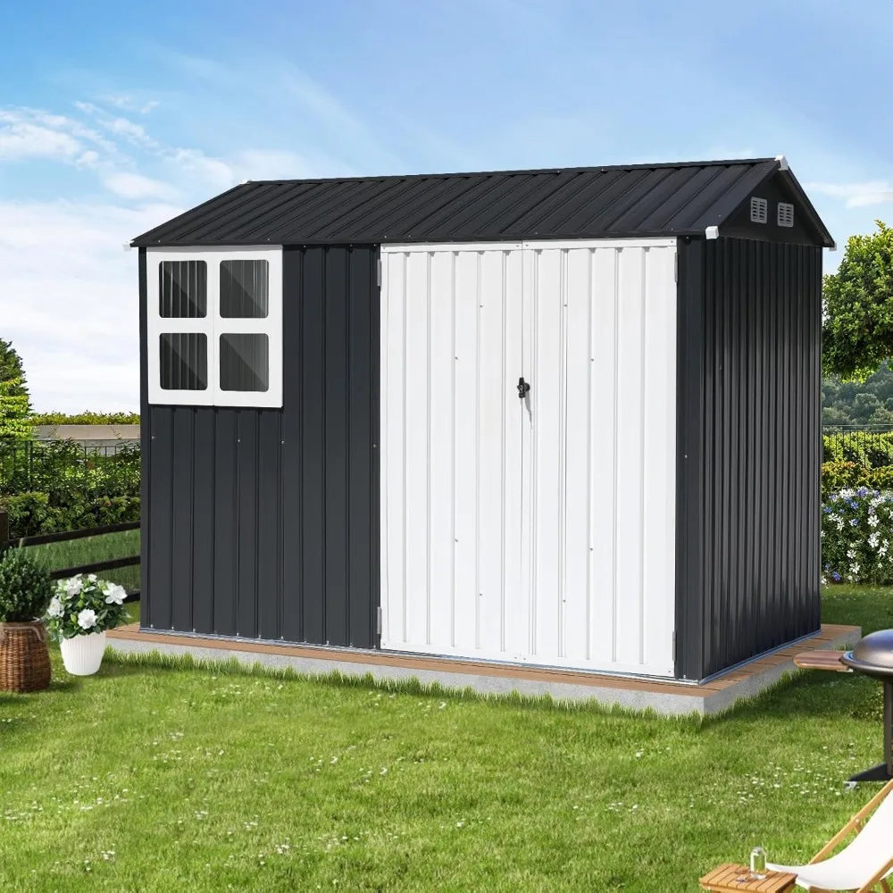 Lawn Outdoor Warehouse Garden 8x6FT Outdoor Storage Shed Patio Lockable Double Door Sheds Waterproof House Buildings Supplies