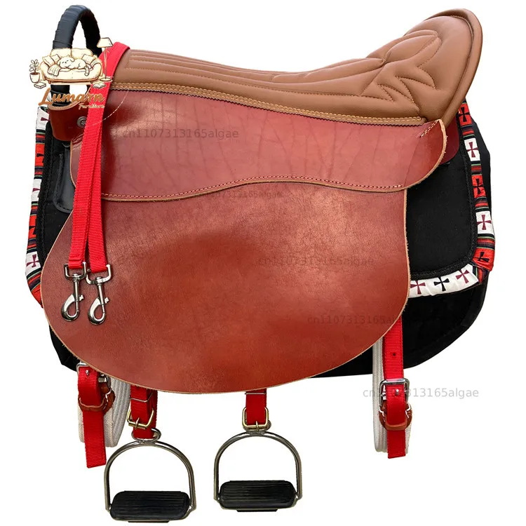 Extended saddle cowhide double saddle full set parent-child couple saddle, two-person saddle complete set