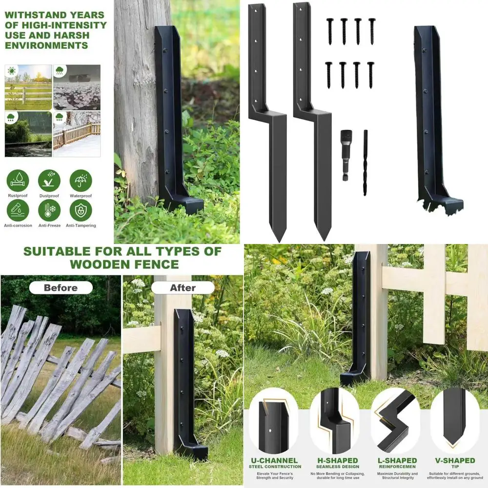 

33.62" Heavy Duty Fence Post Repair Kit – One-Piece 11-Gauge Steel Anchor Ground Spike for 4x4 & 6x6 Wooden Fence Posts, Mailbox