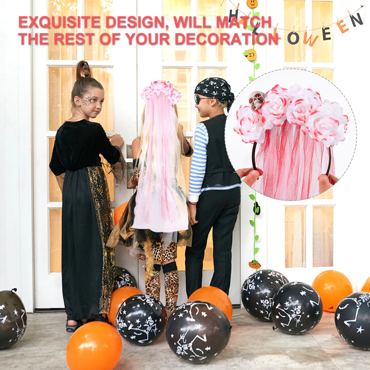 

Skull Headb Halloween Headdress Mesh Flower Rose Hair Hoops High Elasticity Most Size Party Shooting Family Gathering Unique