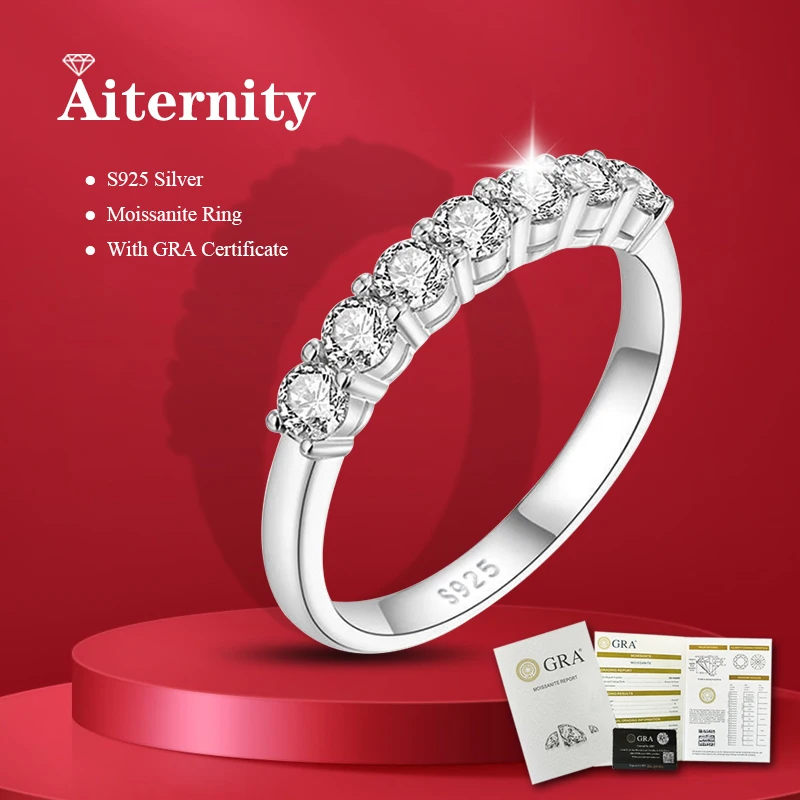 

3mm Moissanite Rings for Women S925 Silver 7 Stone Engagement Wedding Sparkling Diamond Ring Fine Jewelry Gift