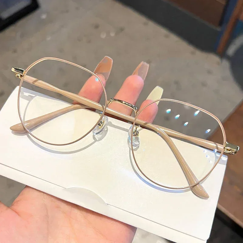 

Clear Glasses Women Polygonal Metal Frame Eye Glasses 0 Flat Mirror Girls eyewear Anti Blue Light Glasses Fashion Eyeglasses