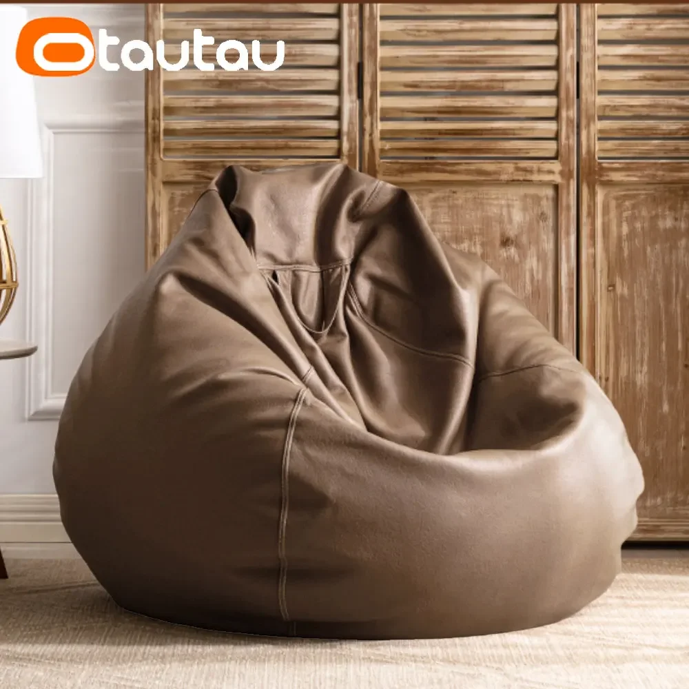 OTAUTAU Filled 100cm Faux Leather Bean Bag Sofas with Filler Comfy Beanbag Sofa Puff Floor Seat Chaise Lounge Pouf Chair DD004 image 6