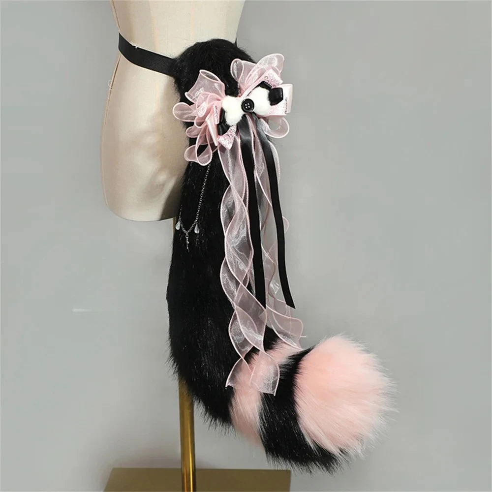 

90cm Large Furry Kitsune Tail Cosplay Fluffy Fox Tail Lolita Anime Convention Plush Animal Tail Halloween Costume Accessories