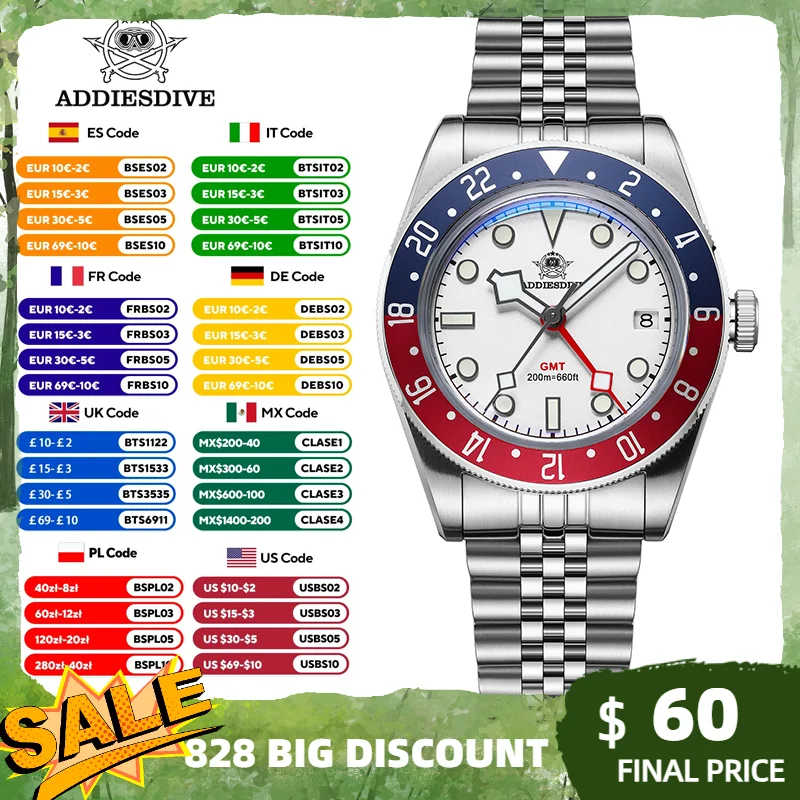 

ADDIESDIVE Luminous Quartz Watches for Men Bubble Mirror Glass 200m Waterproof Diving Watch Business Sports Calendar Wristwatch