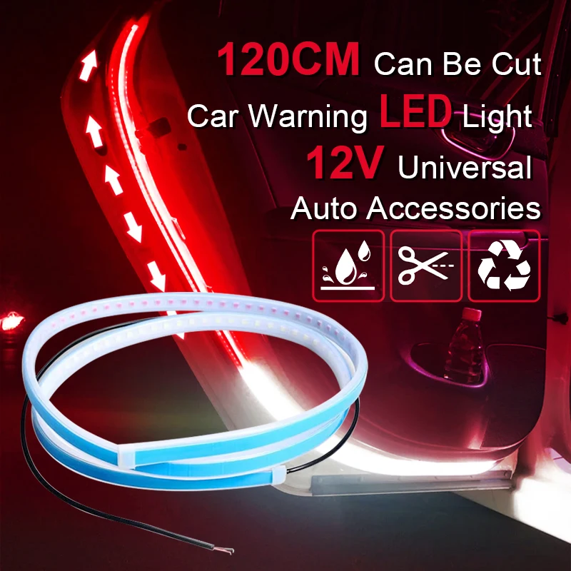 120CM Car Door Opening Warning LED Light Welcome Decor Lamp Strip 12V Anti Rear-end Collision Safety Universal Auto Accessories