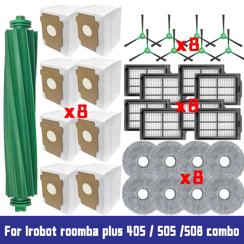 Parts Kit for iRobot Roomba Plus 405 Combo / 505 Combo /508 Combo Accessories Main Brush, Side Brush, Filter, Mop Pads, Dust Bag