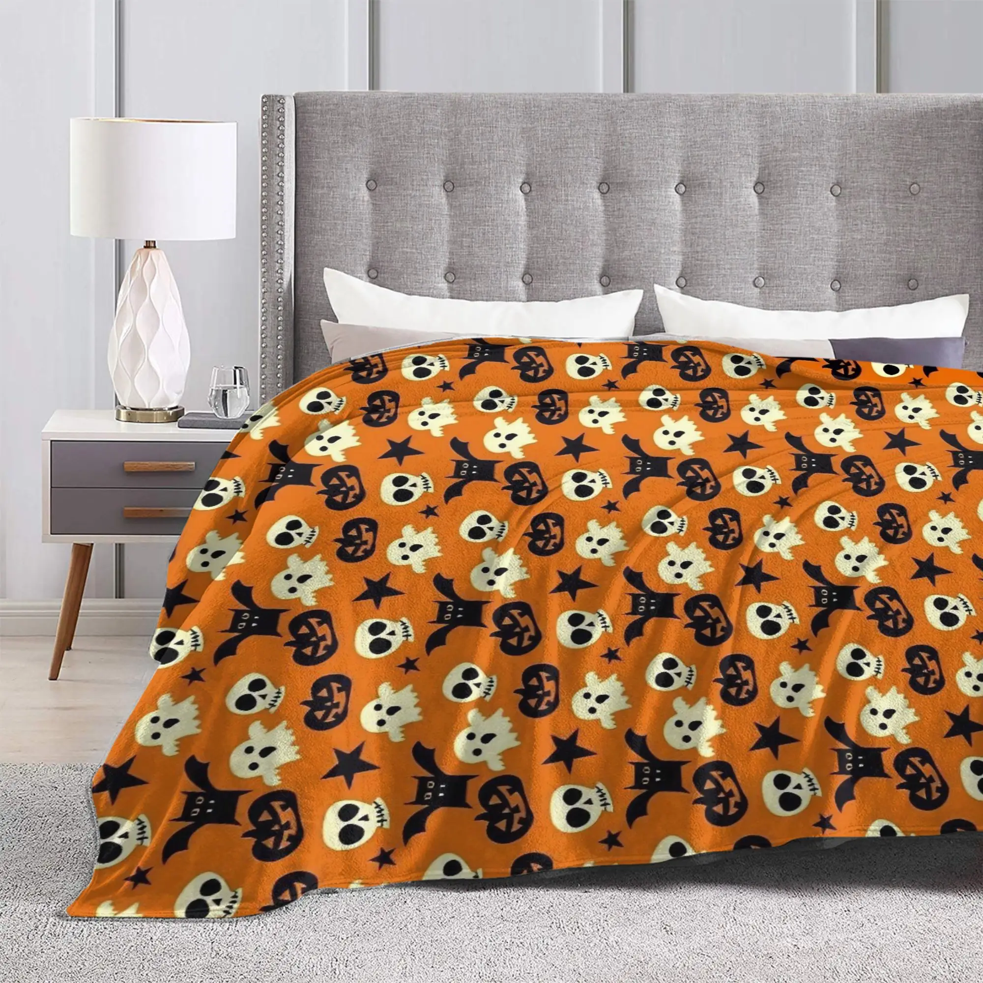 Halloween Spider Bat Pumpkin Flannel Blankets  Awesome Throw Blanket for Home 150*125cm Quilt