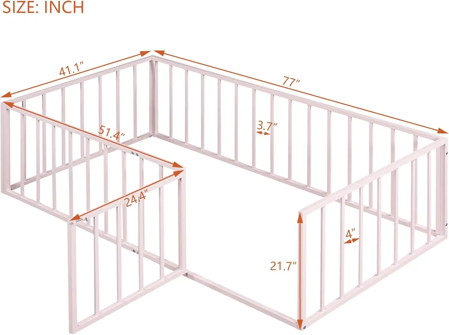 Floor Bed Frame with Fence and Door,Versatile Montessori Beds,No Box Spring Needed,Easy to Install,for Kids,Boys,Girls,Pink