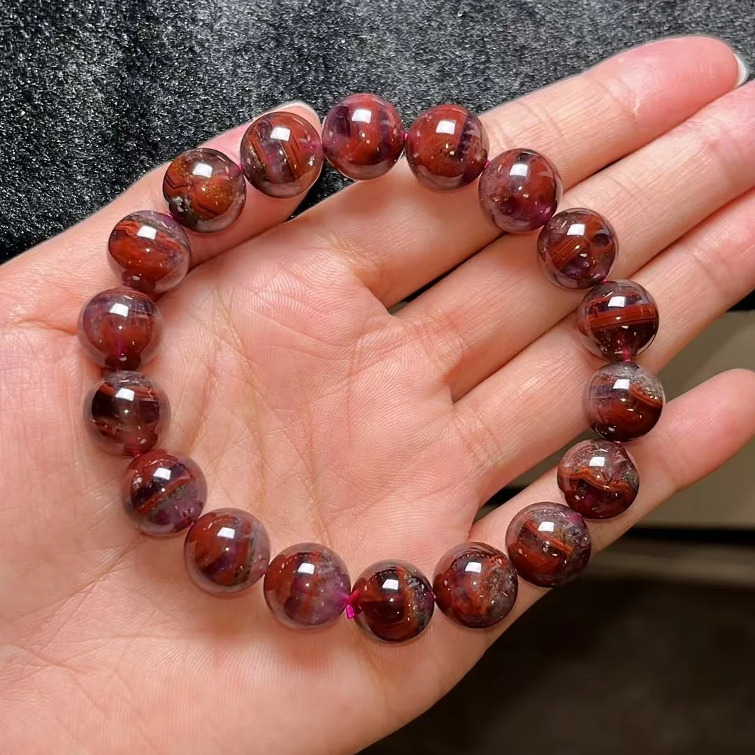 Natural Red Auralite 23 Cacoxenite Beads Eye Bracelet 11.8mm Rutilated Canada Gemstone Women Men Clear Round Beads Jewelry AAAAA