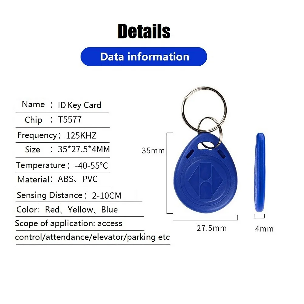 Apartment Video Intercom RFID Cards 125Khz EM ID RFID Card TK4100 Chip Keychain Tag Ring Card for Access Control Systems