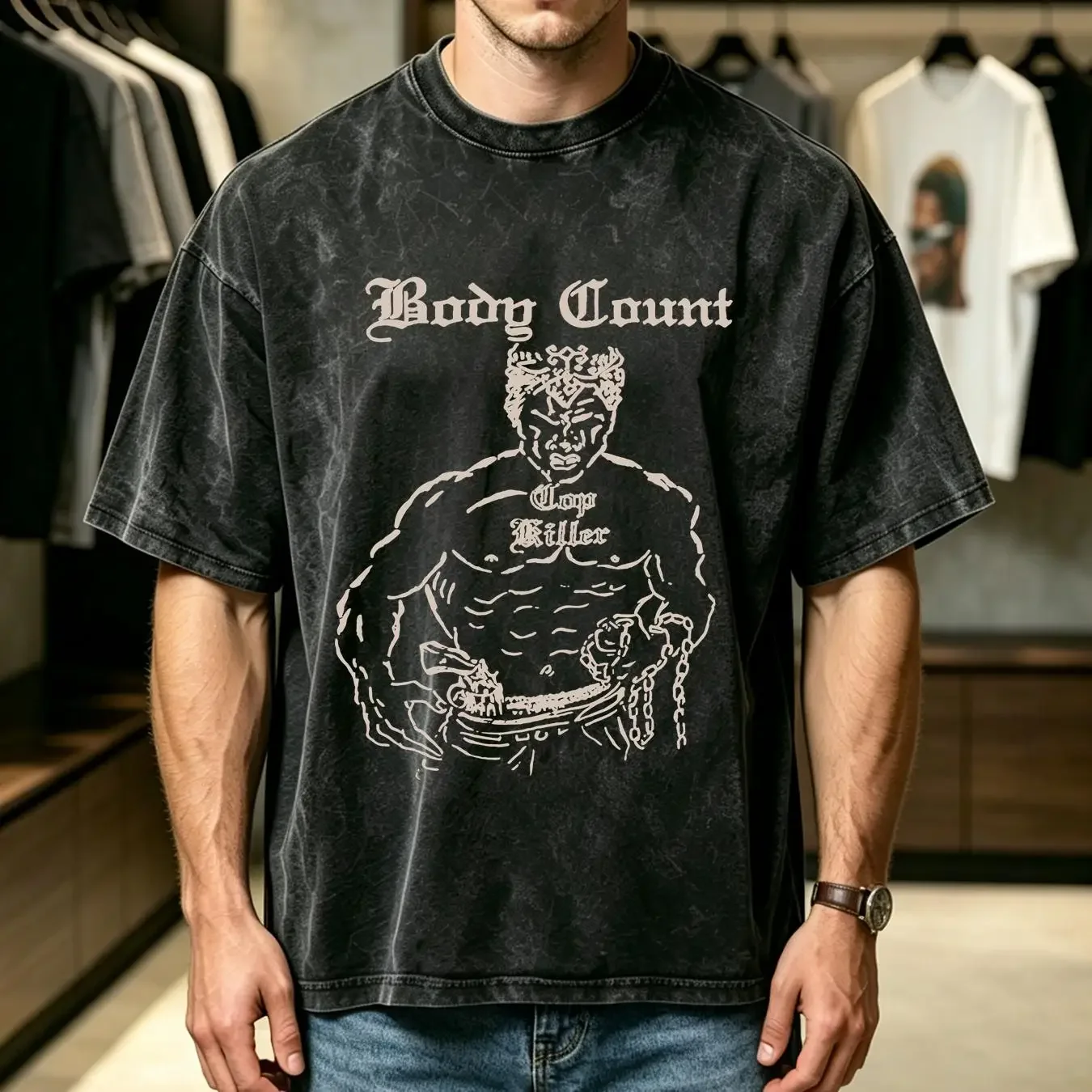 washed T Shirt Vintage Body Count Cop killer For Fans Black All Size FN821 vintage Washed fashion Stretched graphic Breathable