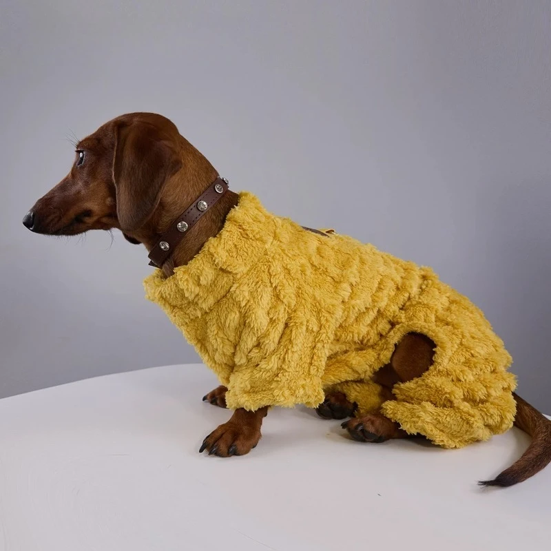 

Флисовое пальто для собак Винер, теплая толстовка, комбинезон на 4 ножках, зимний утепленный кожаный костюм с этикеткой, колбаса для собак, французский бой