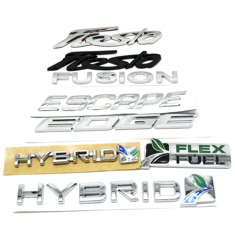Etiqueta engomada de la placa de identificación del emblema de letras del logotipo 3D del maletero trasero para Edge Fiesta Hybrid Flex Fuel Mondeo Escape Taurus Escort Focus Fusion