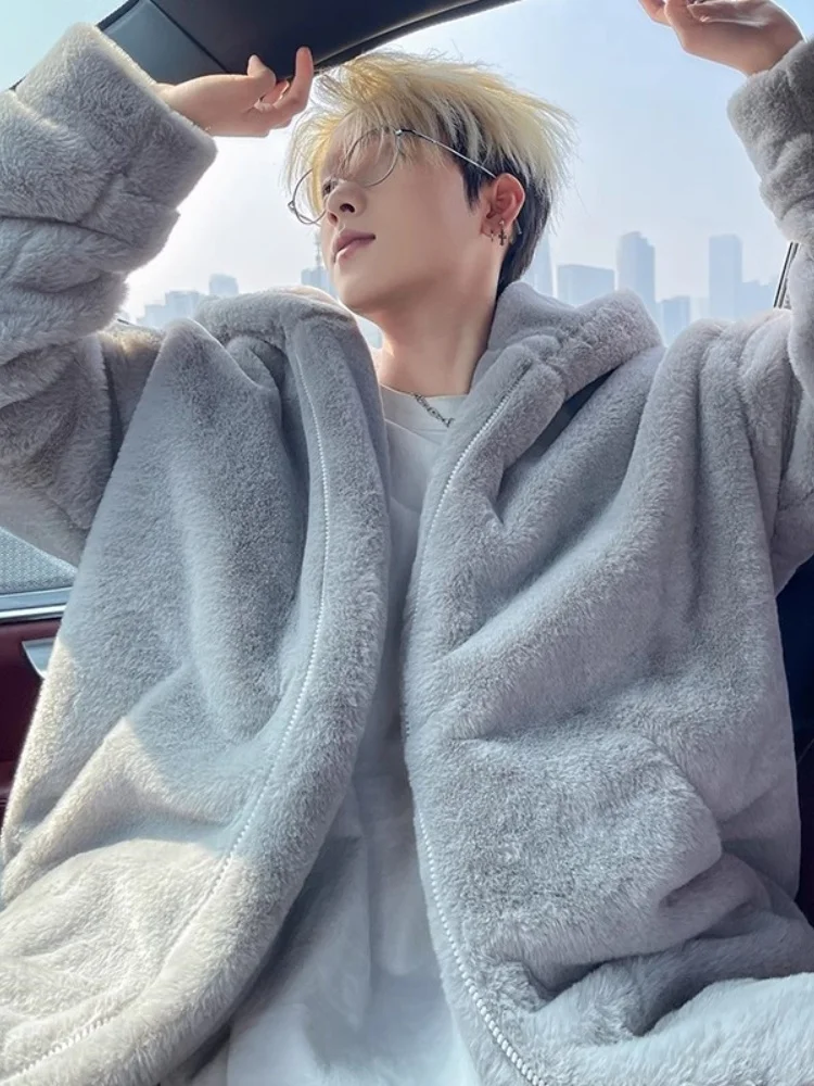 

Мужская зимняя куртка на флисовой подкладке из овечьего бархата, утепленная, теплая, средней длины, с защитой от холода, на молнии