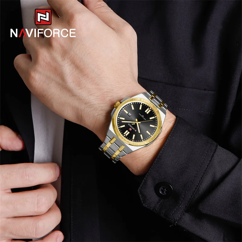 NAVIFORCE Brand New Men\'s Business Watch Waterproof Leisure Stainless Steel Quartz Wristwatches Male Luminous Clock Reloj Hombre