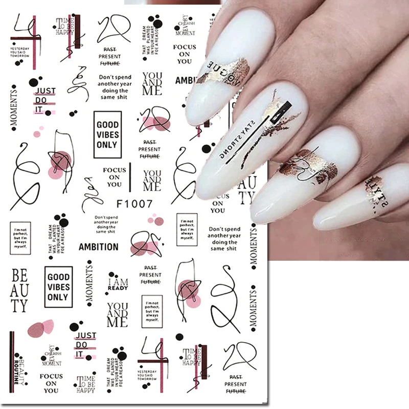 

3d Nail Art Decals Geometric Pen Ink Lines Black Dots Letters Adhesive Sliders Nail Stickers Decoration For Nail Manicure