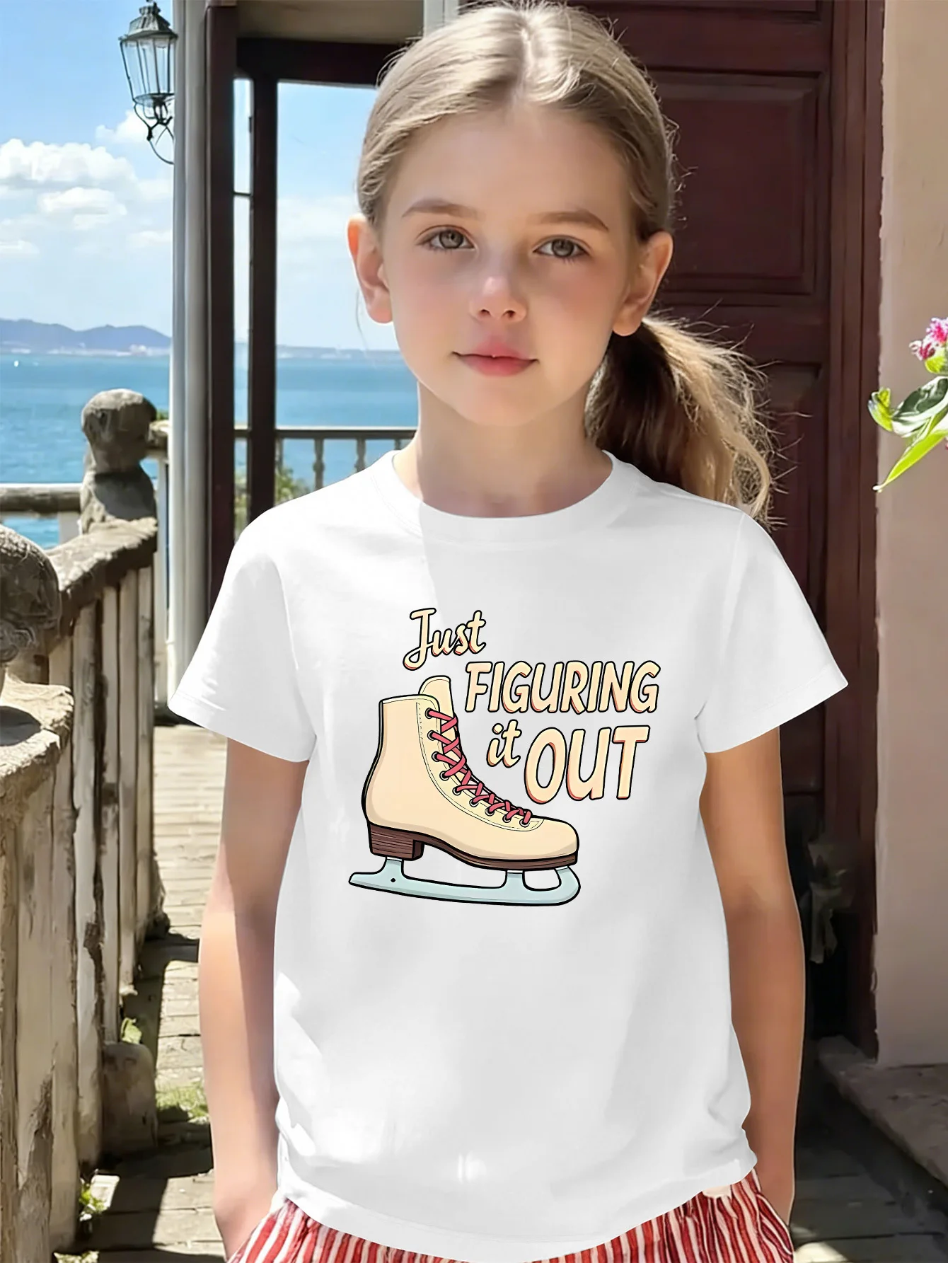 Figure Skate Letter Quote Graphic Kids Tee Boys Girls Family Matching Cotton Crew Neck Short Sleeve Soft Casual Summer Tee