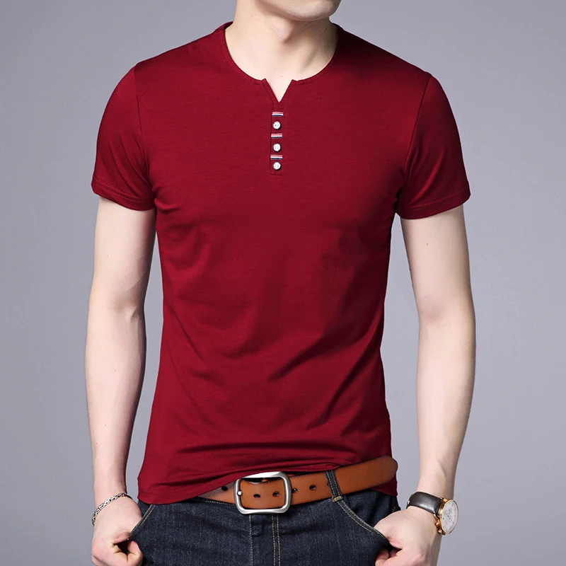 Breathable Casual Solid Color T Shirt For Men Short Sleeve V-Neck Summer New Quality Cotton Soft Comfortable Camisetas De Hombre