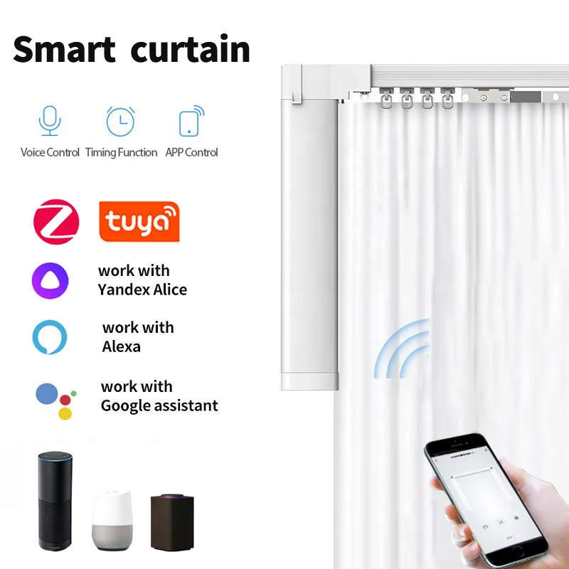 Smart  tuya zigbee curtain motor smart life work with alexa ,Googlehome with remote Customized Electric Curtain track smart home