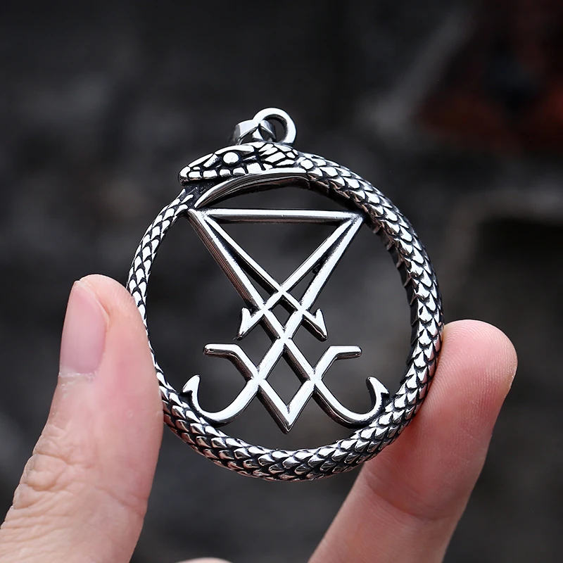 Vintage 2023 New Fashion Seal Of Lucifer With Snake Pendant Necklace For Man Women Charm Gothic Satan Animal Jewelry